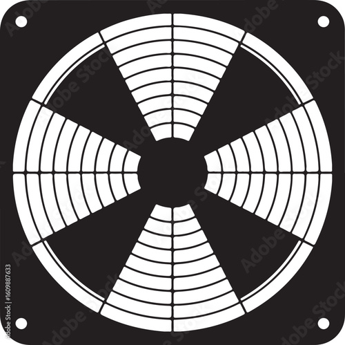 Black and white abstract radial pattern fan blade silhouette