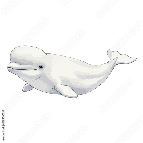 Cute White Beluga Whale Cartoon Illustration Isolated on White Background