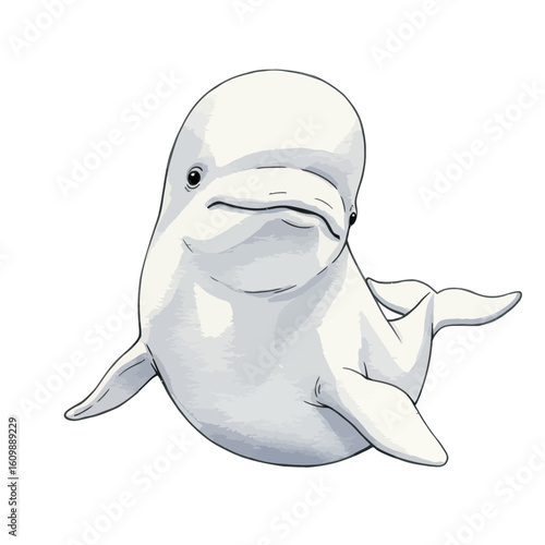 Cute White Beluga Whale Cartoon Illustration Friendly Marine Mammal Artwork Isolated