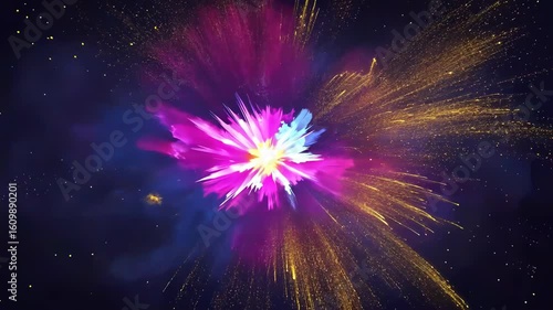 colorful explosion of light and paint on dark background