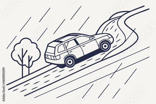 Avoid driving on flooded roads during heavy rains, modern flat illustration style