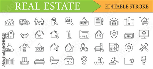 Real Estate Line Icon Set | Property and Housing Vector Icons