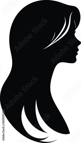 Black Silhouette Profile of Woman with Long Hair