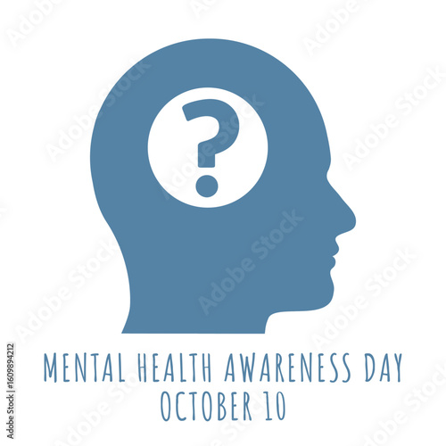 Mental Health Uncertainty Icon – Male Head with Question Mark – Mental Health Awareness Day October 10