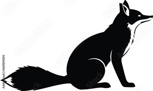 Graceful Black Fox Profile - Minimalist Animal Vector Art