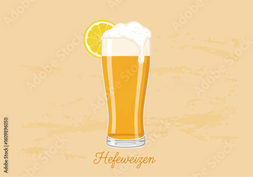 Wheat Beer with Lemon Slice Illustration