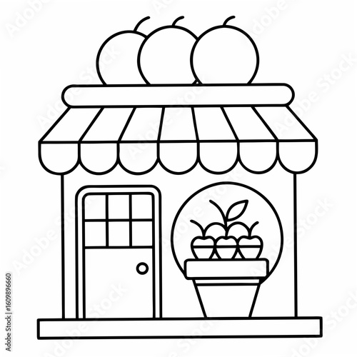 Fruit Shop Coloring Pages – Market, Fresh, Produce, Outline, Line Art, Printable, Healthy

