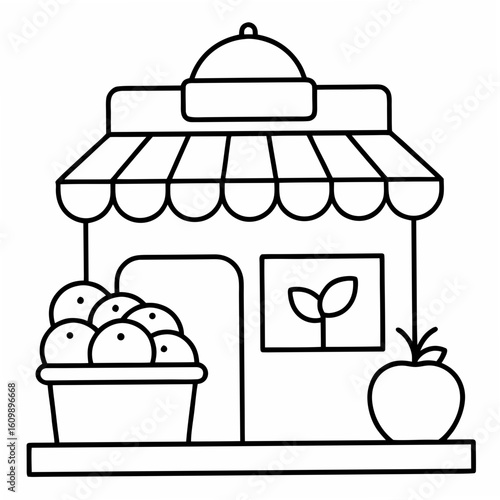 Fruit Shop Coloring Pages – Market, Fresh, Produce, Outline, Line Art, Printable, Healthy

