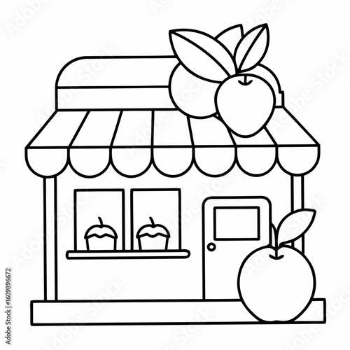 Fruit Shop Coloring Pages – Market, Fresh, Produce, Outline, Line Art, Printable, Healthy

