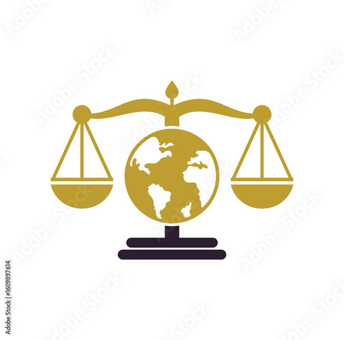 Globe law logo vector icon. Scales on globe icon design.	