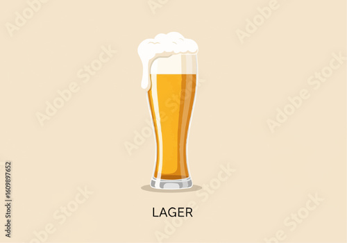 Lager Beer in Glass with Foam Head Illustration