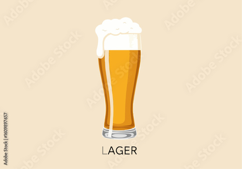 Lager Beer in Glass with Foam Head Illustration