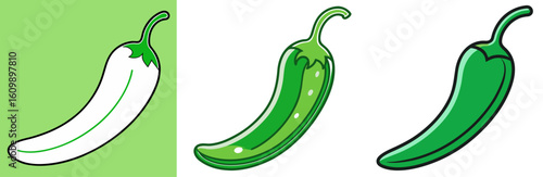 Green Chili Coloring Pages – Vegetables, Food, Spicy, Outline, Printable, Line Art, Design

