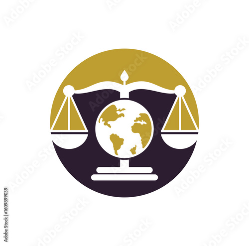 Globe law logo vector icon. Scales on globe icon design.	