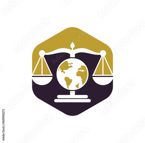 Globe law logo vector icon.
