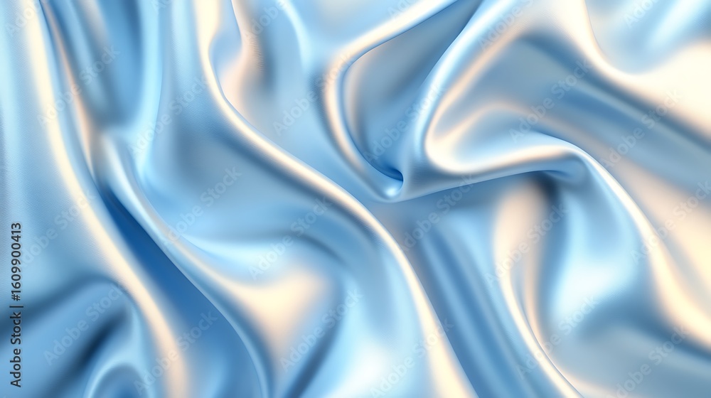 Fototapeta premium Soft flowing blue satin silk fabric background with a luxurious wavy texture