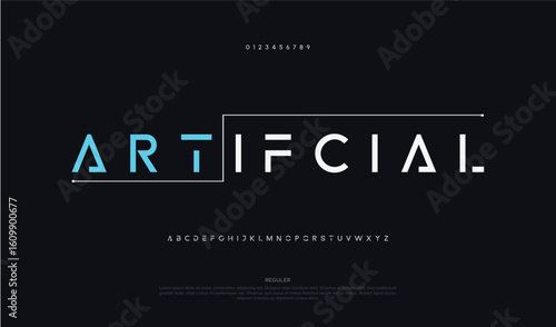 Artificial, abstract scifi futuristic alphabet font. digital space typography logo design font for brand