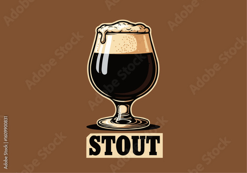 Pint of Stout Beer with Foam Head Illustration