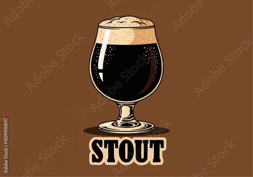 Pint of Stout Beer with Foam Head Illustration