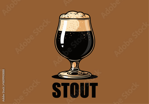Pint of Stout Beer with Foam Head Illustration