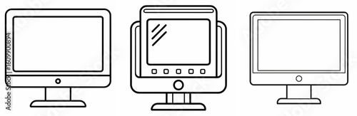 Monitor Coloring Pages set – Technology, Computer, Outline, Kids, Printable, Electronics, Design

