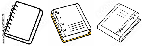 Notebook Coloring Pages set  – Stationery, Writing, Outline, Kids, Printable, Creative, Design

