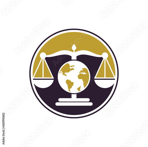 Globe law logo vector icon.