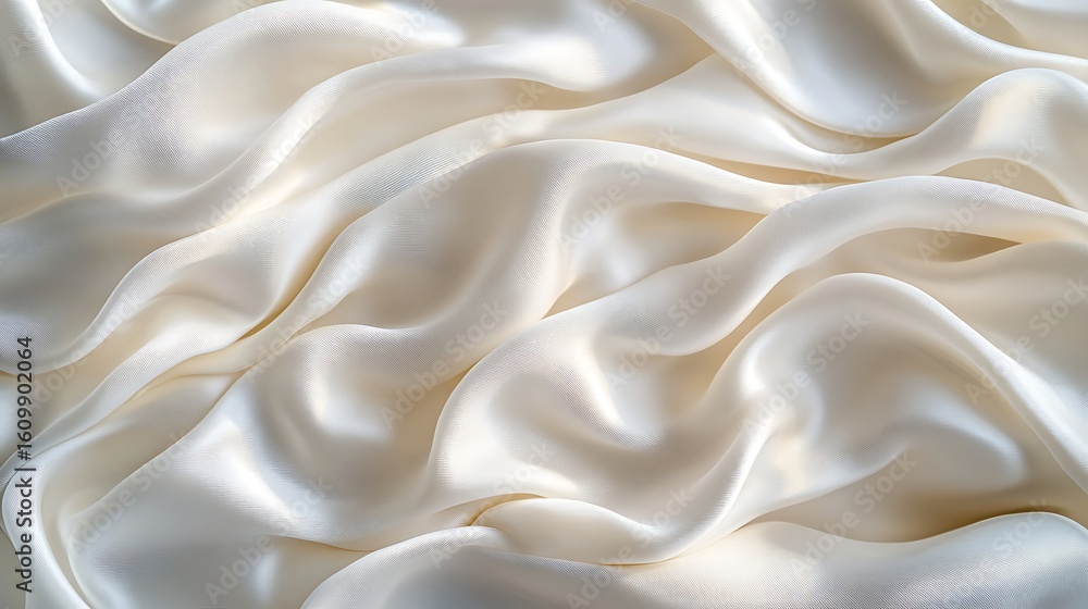 Obraz premium Luxurious white satin silk fabric with a shiny gold wave pattern