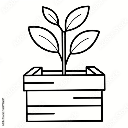 Plant Growing from Wooden Crate Coloring Pages – Nature, Garden, Growth, Outline, Kids, Printable, Rustic

