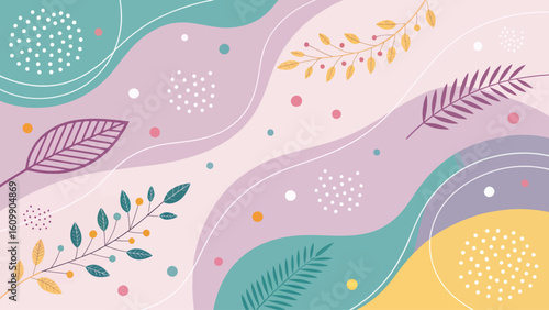 Pastel Floral Vector Background with Abstract Shapes and Botanical Elements for Textile Design or Artistic Projects