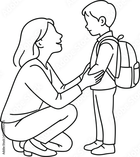 Line Art Emotional Goodbye Between Parent and Child