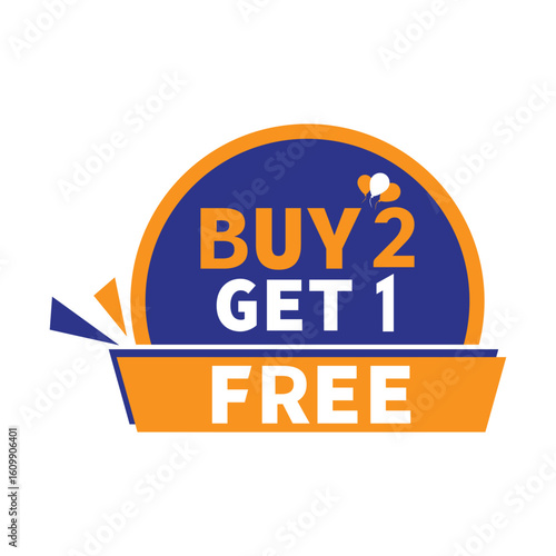 Buy 2 get 1 free vector template design icon. Buy two get one sticker, tag, banner, poster.
