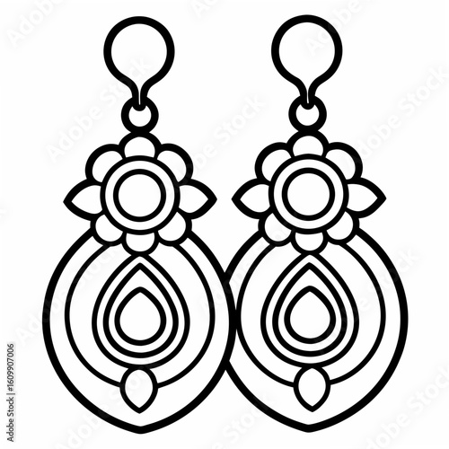 Vintage Earrings Coloring Pages – Jewelry, Retro, Outline, Line Art, Printable, Elegant, Fashion

