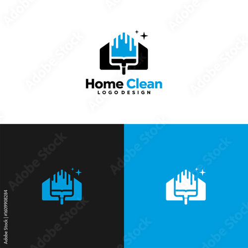 Cleaning Service Logo with Glass Wiper in House Shape