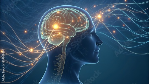 3D rendering of memory retrieval in the hippocampus — neural pathways lighting as a long-term memory is accessed, brainwaves surrounding