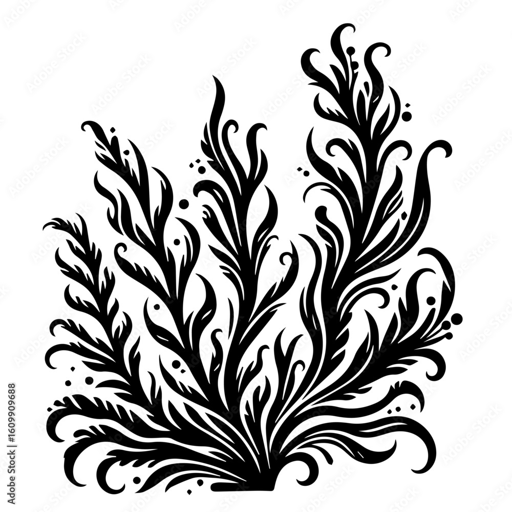 Obraz premium Black and White Floral Swirls and Leaves Design.