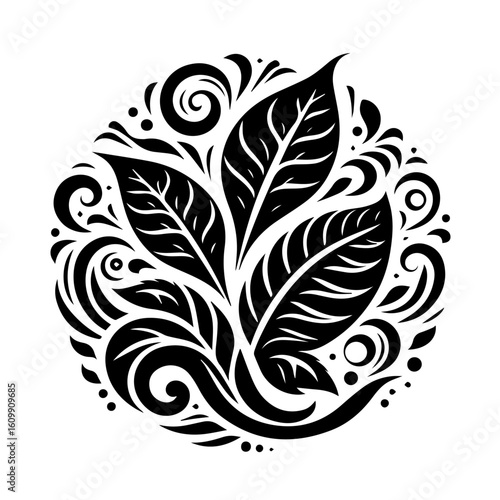 Black and White Floral Swirl Design.