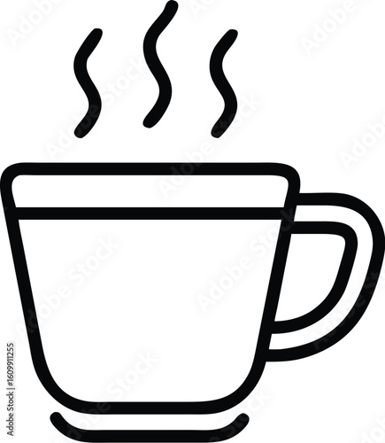 Hot Coffee Mug Icon with Steam – Simple Line Art Vector

