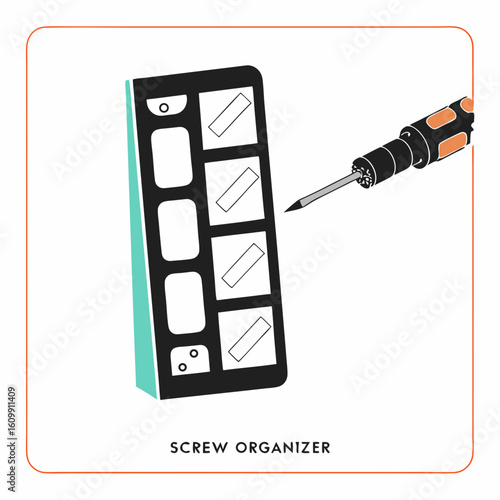 Screw organizer with compartments and screwdriver for tool organization  