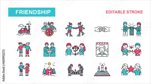 Friendship icons with people and activities relationships