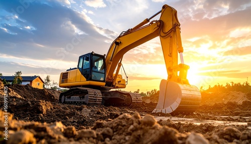 Wallpaper Mural Excavator at sunset on construction site Torontodigital.ca