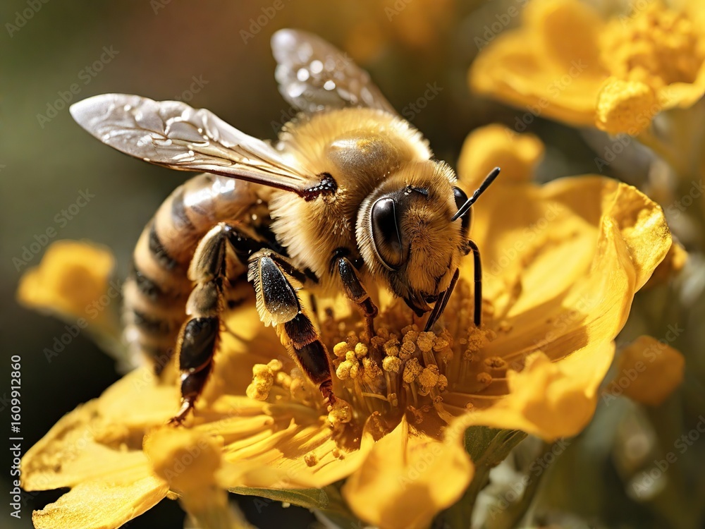 Fototapeta premium bee on yellow flower
