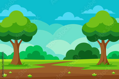 Vibrant 2D Side Scrolling Game Background In A Bold Color Style