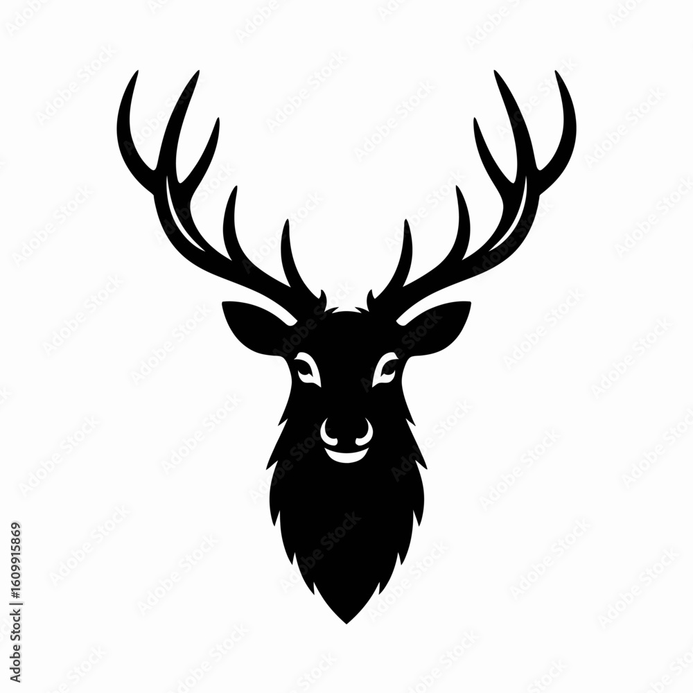Naklejka premium Black Deer Head Silhouette with Antlers Design