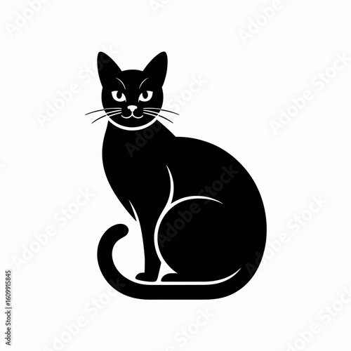 Black Cat Silhouette Sitting in Profile