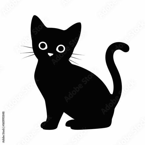 Black Cat Silhouette with Whiskers and Big Eyes