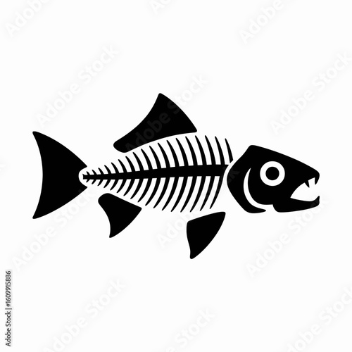 Black Fish Skeleton Illustration on White Background
