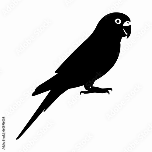 Black Silhouette of a Parrot Bird on White Background