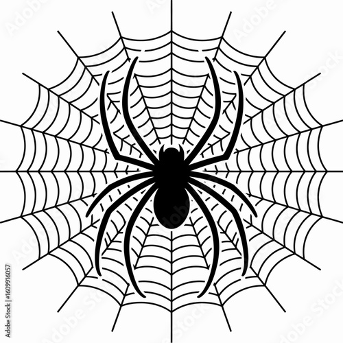 Black Spider on Web Graphic Design