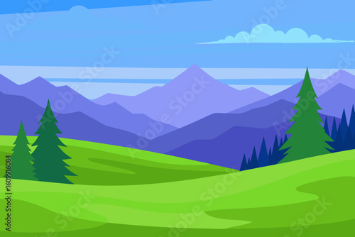 Expansive Vector Art Illustration Depicting Serene Natural Landscape